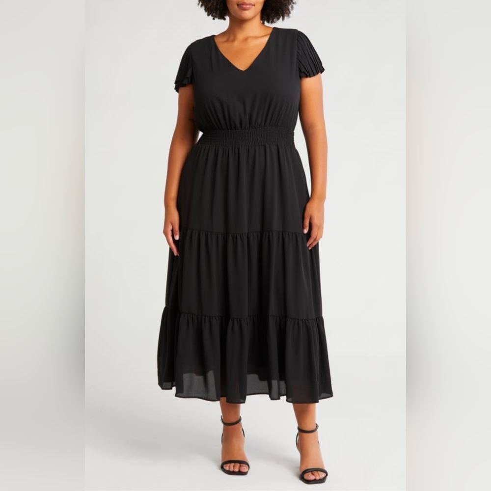 Nanette Lepore Black Tiered Chiffon Maxi Dress NWT